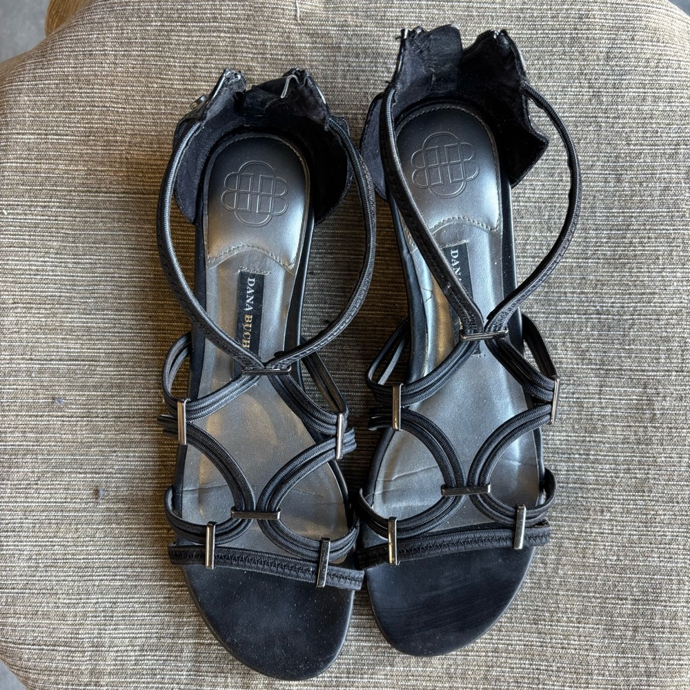 Women’s Black Strappy Sandal with Slight Wedge Heel
